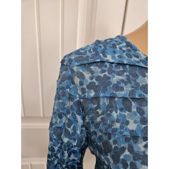Nanette Lepore Cayman Blue Blouse Long Sleeves Flowy Fabric Nwt Elastic Cuff Med - Picture 5 of 11